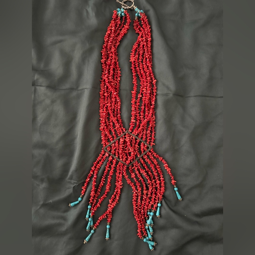 Handmade Red Coral & Turquoise Multi-Strand Necklace